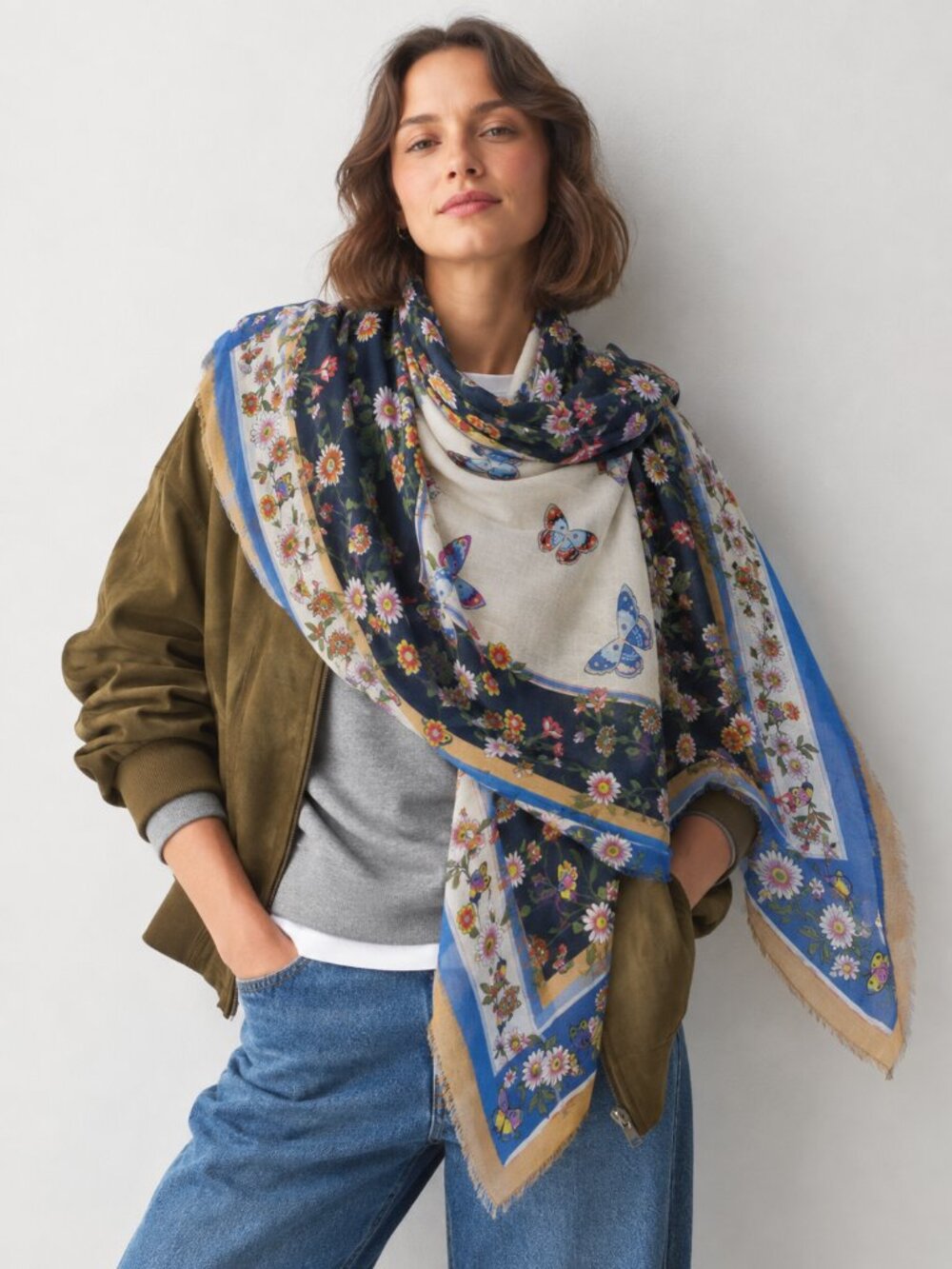 Ann Taylor Floral Modal Scarf 49x49 Large Square Lightweight Style 543651
